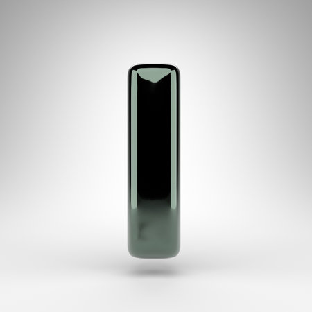 Letter L lowercase on white background. Green chrome 3D rendered font with glossy surface.の写真素材