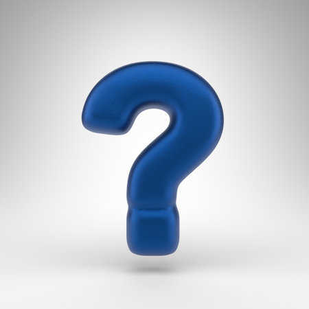 Question symbol on white background. Anodized blue 3D rendered sign with matte texture.の写真素材