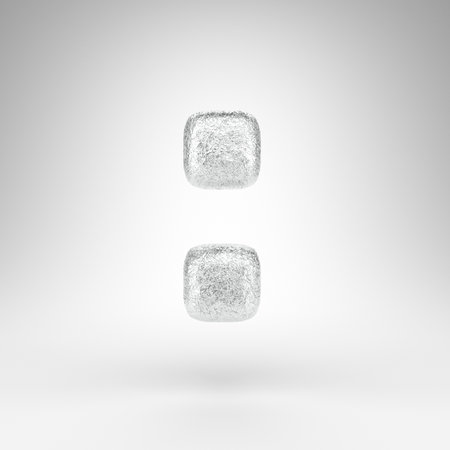 Colon symbol on white background. Creased aluminium foil 3D rendered sign with gloss metal texture.の写真素材