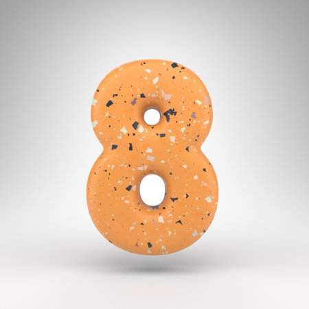 Number 8 on white background. 3D rendered number with orange terrazzo pattern texture.の写真素材
