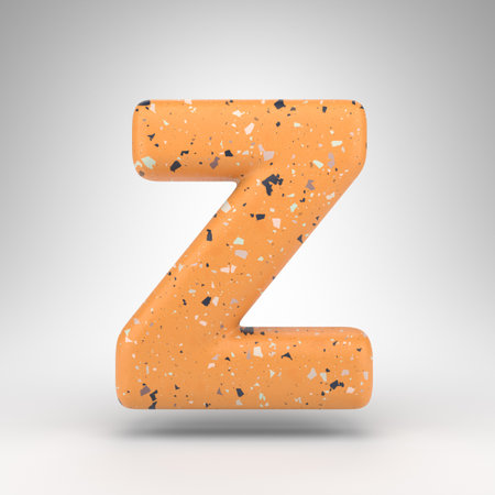 Letter Z uppercase on white background. 3D rendered font with orange terrazzo pattern texture.の写真素材
