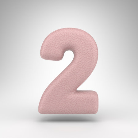 Number 2 on white background. Pink leather 3D rendered number with skin texture.の写真素材