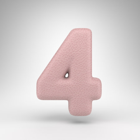 Number 4 on white background. Pink leather 3D rendered number with skin texture.の写真素材