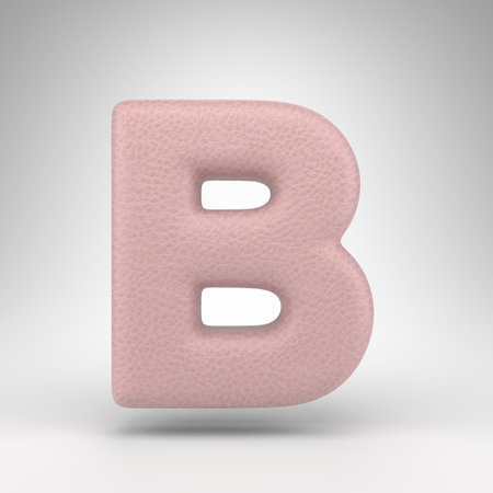 Letter B uppercase on white background. Pink leather 3D rendered font with skin texture.の写真素材