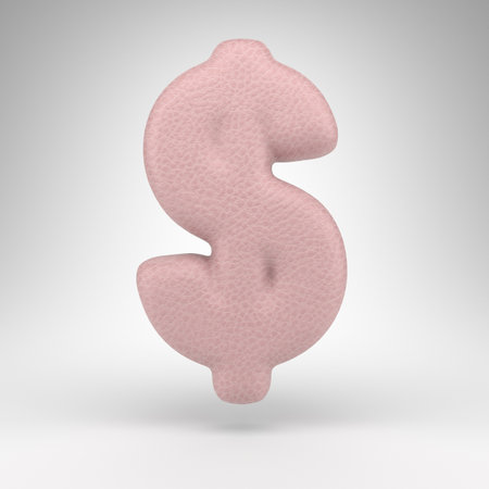 Dollar symbol on white background. Pink leather 3D rendered sign with skin texture.の写真素材