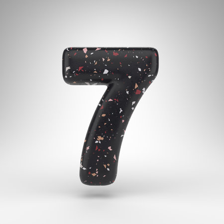 Number 7 on white background. 3D rendered number with black terrazzo pattern texture.