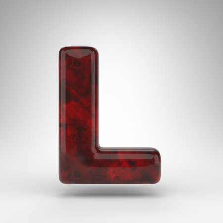 Letter L uppercase on white background. Red amber 3D rendered font with glossy surface.の写真素材