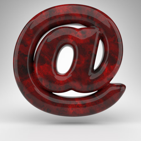 AT symbol on white background. Red amber 3D rendered sign with glossy surface.の写真素材