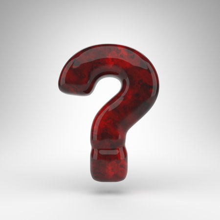 Question symbol on white background. Red amber 3D rendered sign with glossy surface.の写真素材