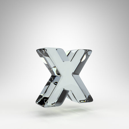 Letter X lowercase on white background. Camera lens transparent glass 3D rendered font with dispersion.の写真素材