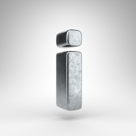 Letter I lowercase on white background. Gun metal 3D rendered font with rough metal texture.の写真素材