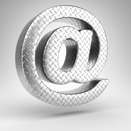 AT symbol on white background. Aluminium 3D rendered sign with checkered plate texture.の写真素材