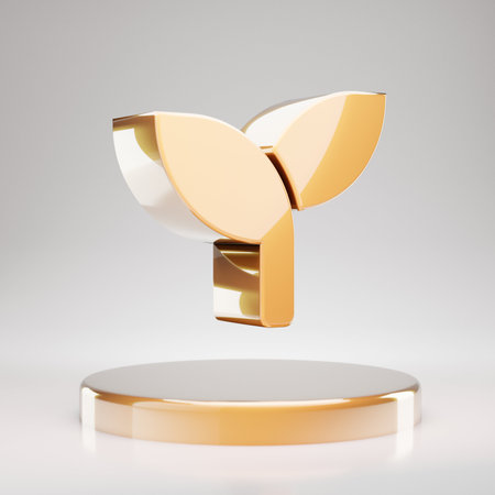 Seeding icon. Yellow Gold Seeding symbol on golden podium. 3D rendered Social Media Icon.の写真素材