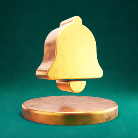 Bell icon. Fortuna Gold Bell symbol with Tidewater Green background. Social Media Icon.の写真素材
