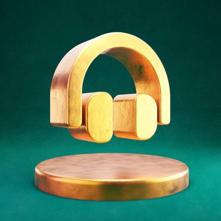 Headphones icon. Fortuna Gold Headphones symbol with Tidewater Green background. Social Media Icon.の写真素材