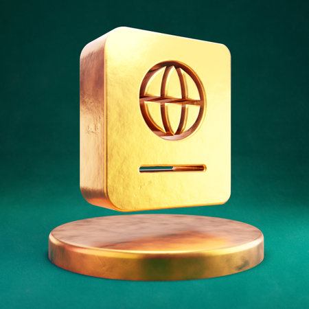 Passport icon. Fortuna Gold Passport symbol with Tidewater Green background. Social Media Icon.の写真素材