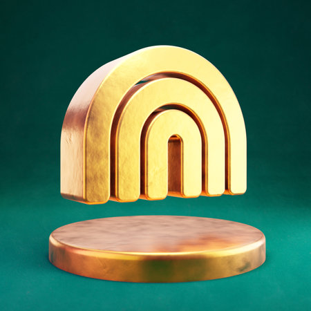Rainbow icon. Fortuna Gold Rainbow symbol with Tidewater Green background. Social Media Icon.の写真素材