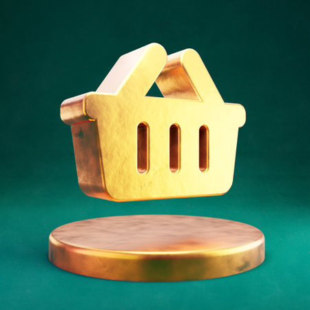Shopping Basket icon. Fortuna Gold Shopping Basket symbol with Tidewater Green background. Social Media Icon.の写真素材
