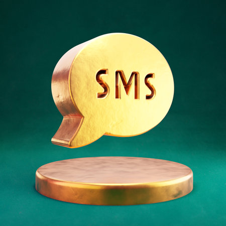 SMS icon. Fortuna Gold SMS symbol with Tidewater Green background. Social Media Icon.の写真素材