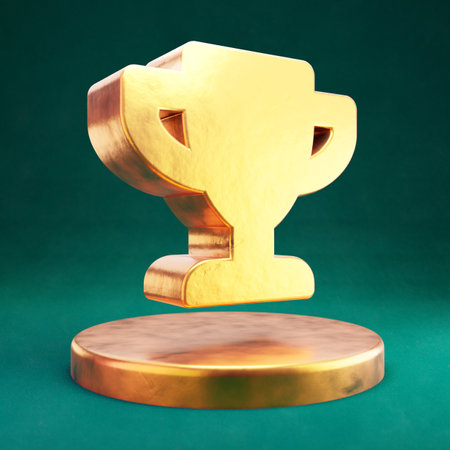 Trophy icon. Fortuna Gold Trophy symbol with Tidewater Green background. Social Media Icon.