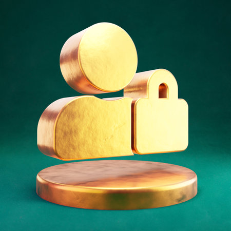 User Lock icon. Fortuna Gold User Lock symbol with Tidewater Green background. Social Media Icon.の写真素材