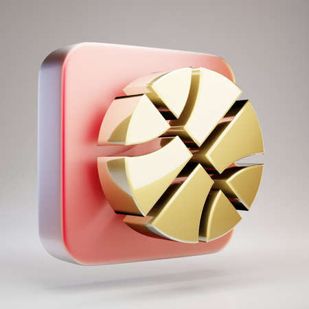 Basketball Ball icon. Golden Basketball Ball symbol on red matte gold plate. 3D rendered Social Media Icon.の写真素材