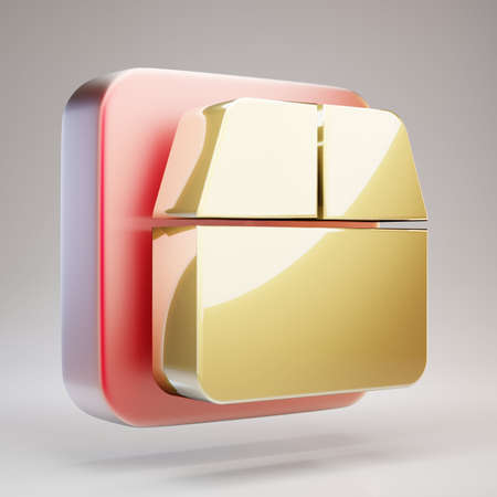 Open Box icon. Golden Open Box symbol on red matte gold plate. 3D rendered Social Media Icon.の写真素材
