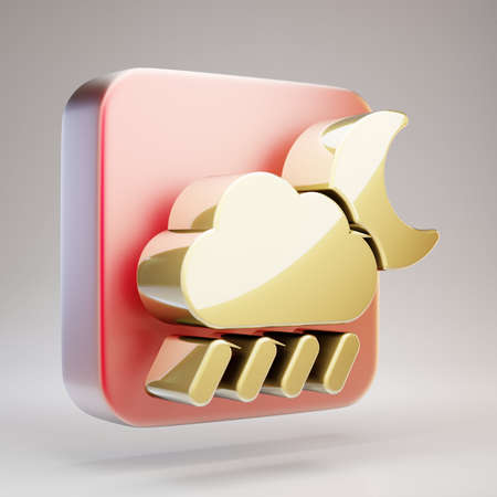 Cloud Moon Rain icon. Golden Cloud Moon Rain symbol on red matte gold plate. 3D rendered Social Media Icon.の写真素材