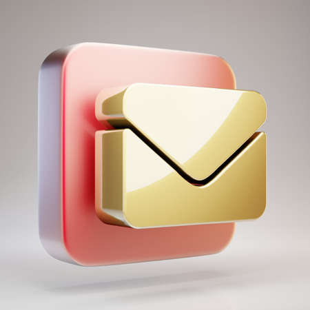 Envelope icon. Golden Envelope symbol on red matte gold plate. 3D rendered Social Media Icon.の写真素材