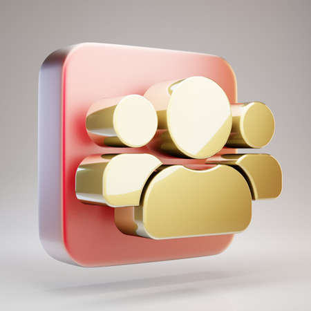 User Group icon. Golden Users symbol on red matte gold plate. 3D rendered Social Media Icon.の写真素材