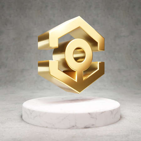 Ankr cryptocurrency icon. Gold 3d rendered Ankr symbol on white marble podium.の写真素材