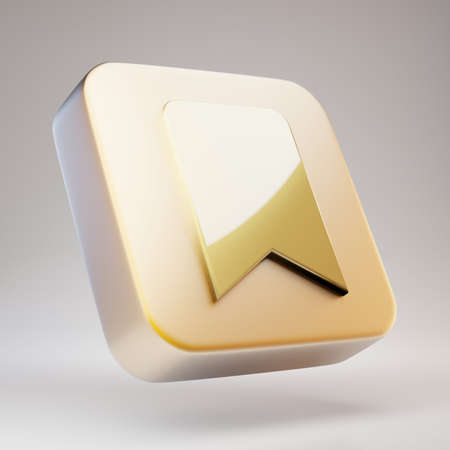 Bookmark icon. Golden Bookmark symbol on matte gold plate. 3D rendered Social Media Icon.の写真素材