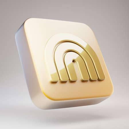 Rainbow icon. Golden Rainbow symbol on matte gold plate. 3D rendered Social Media Icon.
