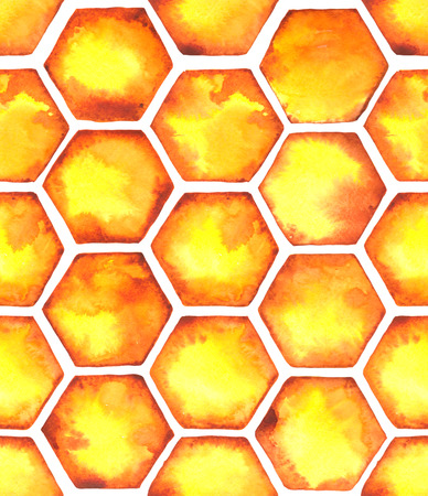 Watercolor similar pattern with bright orange honeycombsの写真素材