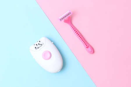 Different modern means for epilation of body hair close-upの写真素材