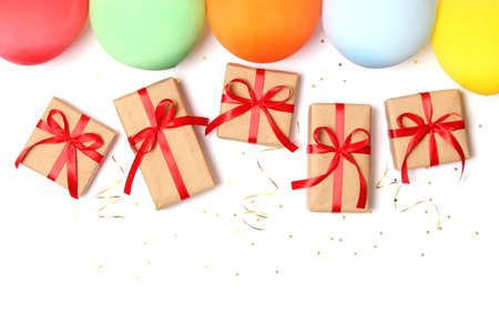 festive birthday background on colored background with place for textの写真素材