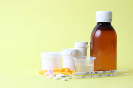 Set of medicines on a colored background close upの写真素材