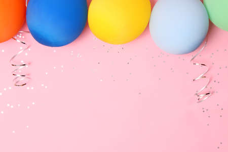 festive birthday background on colored background with place for textの写真素材