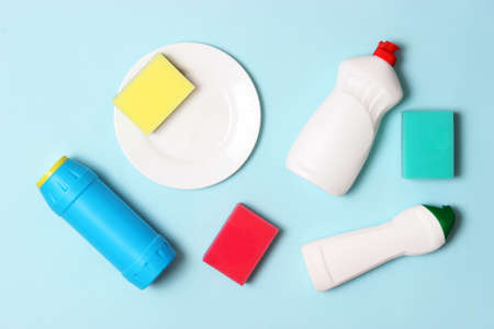 dishwashing liquid close-up on a colored background