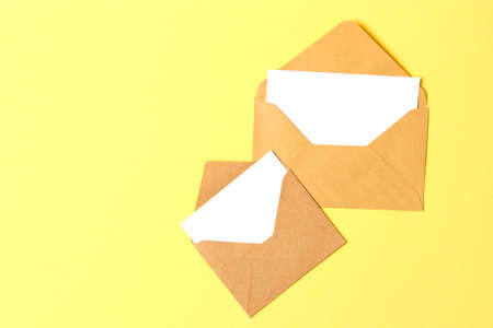 envelope on a colored background top view.