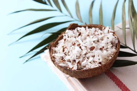 natural coconut flakes on the table close-up