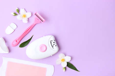 Different modern means for epilation of body hair close-up