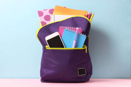 school backpack and school stationery. Concept back to school.の写真素材