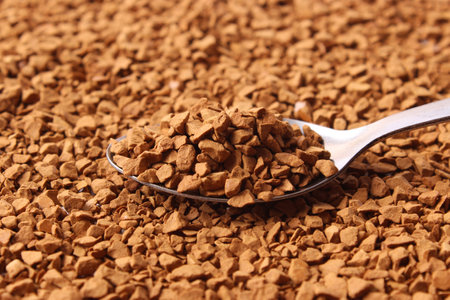 Instant coffee close up on the tableの写真素材