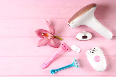 a set of different tools for home hair removal.の写真素材