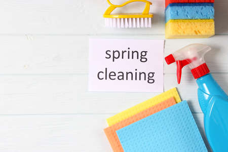 Means for cleaning and disinfection close-up on a colored background.の写真素材