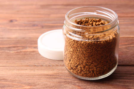 Instant coffee close up on the table