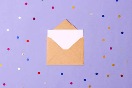 envelope on a colored background top view.