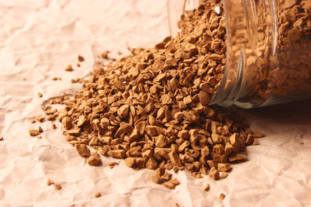 Instant coffee close up on the tableの写真素材