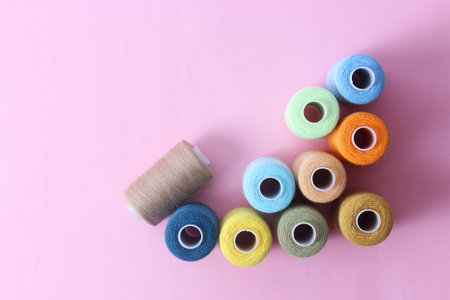 Threads for sewing and needlework close-up. Sewing accessoriesの写真素材